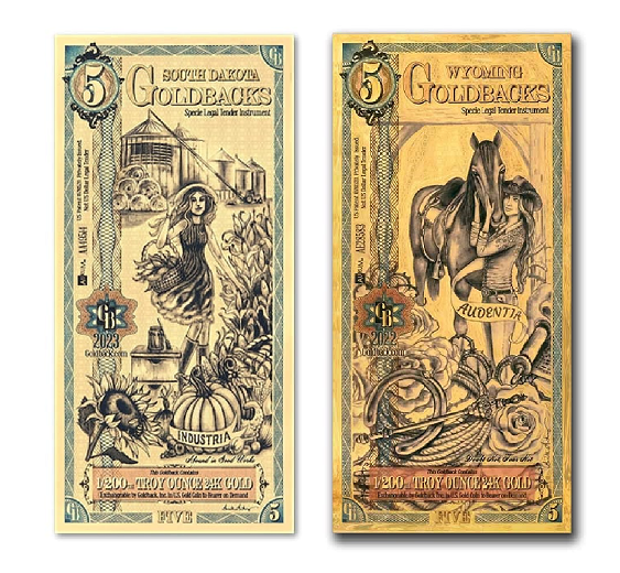 Goldback Aurum 1/200 oz 2 Note Set - SD & WY - CoinsTV