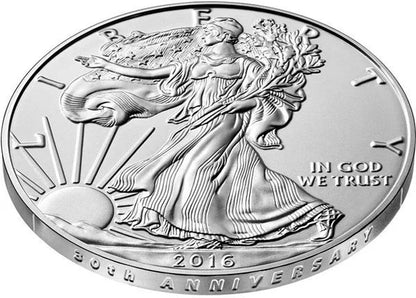 2016-W Burnished Silver Eagle - Brown Label Lettered Edge 30th Anniversary - NGC MS69 - CoinsTV