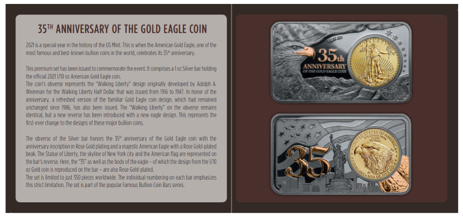 2021 Gold Eagle 1 oz Silver Ingot Black Proof & Rose Gold Enhancement