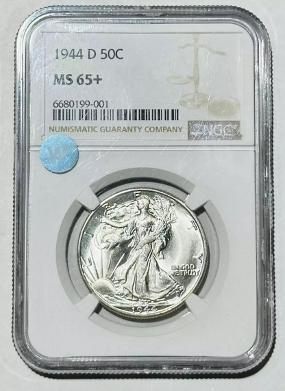 1944-D Walking Liberty Silver Half Dollar - NGC MS65+ Sight White - CoinsTV