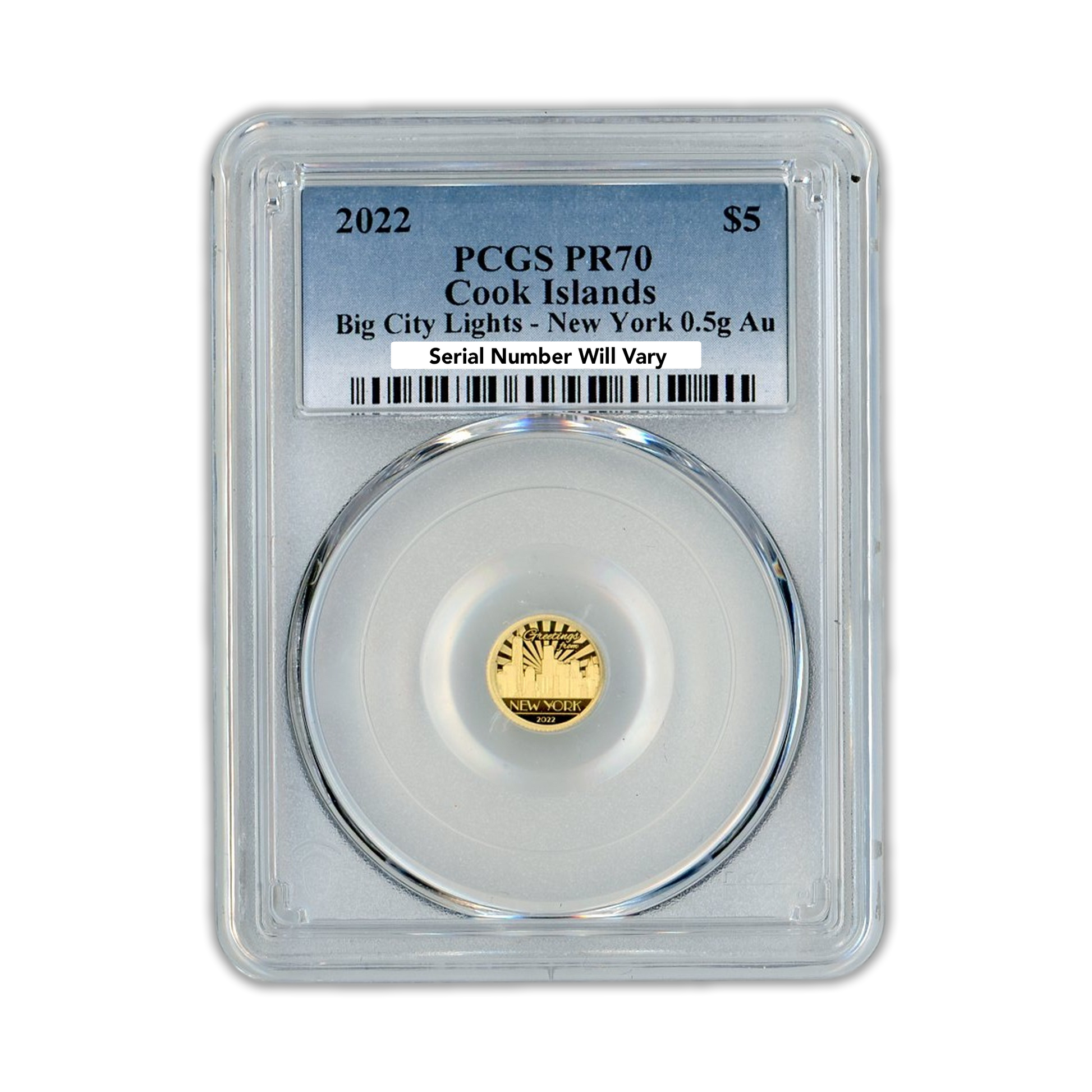 2022 Cook Islands New York Big City Lights - 0.5g Au PCGS PR70 - CoinsTV