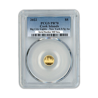 2022 Cook Islands New York Big City Lights - 0.5g Au PCGS PR70 - CoinsTV
