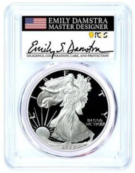 2022 Silver Eagle Proof - PCGS PR70 AR Advanced Release - Emily Damstra Signature Label - CoinsTV