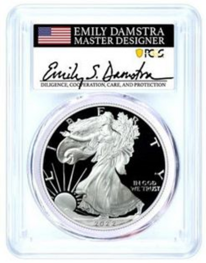 2022 Silver Eagle Proof - PCGS PR70 AR Advanced Release - Emily Damstra Signature Label - CoinsTV