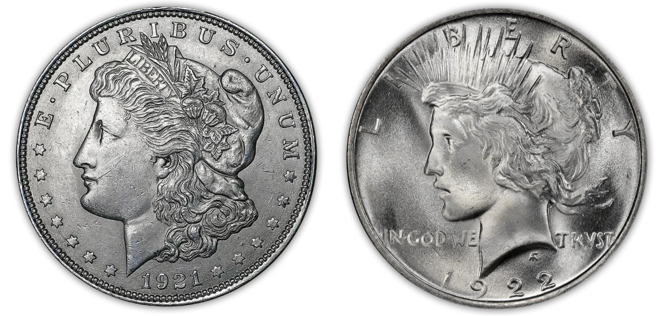 1921-P Morgan Silver Dollar &  1922-P Peace Dollar - 2 pc BU Set