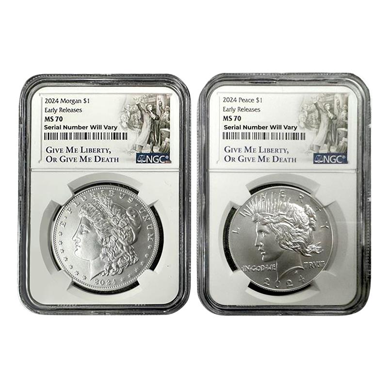 2024 Morgan and Peace Dollar Set - Founding Fathers Label - Early Releases - NGC MS70 - CoinsTV