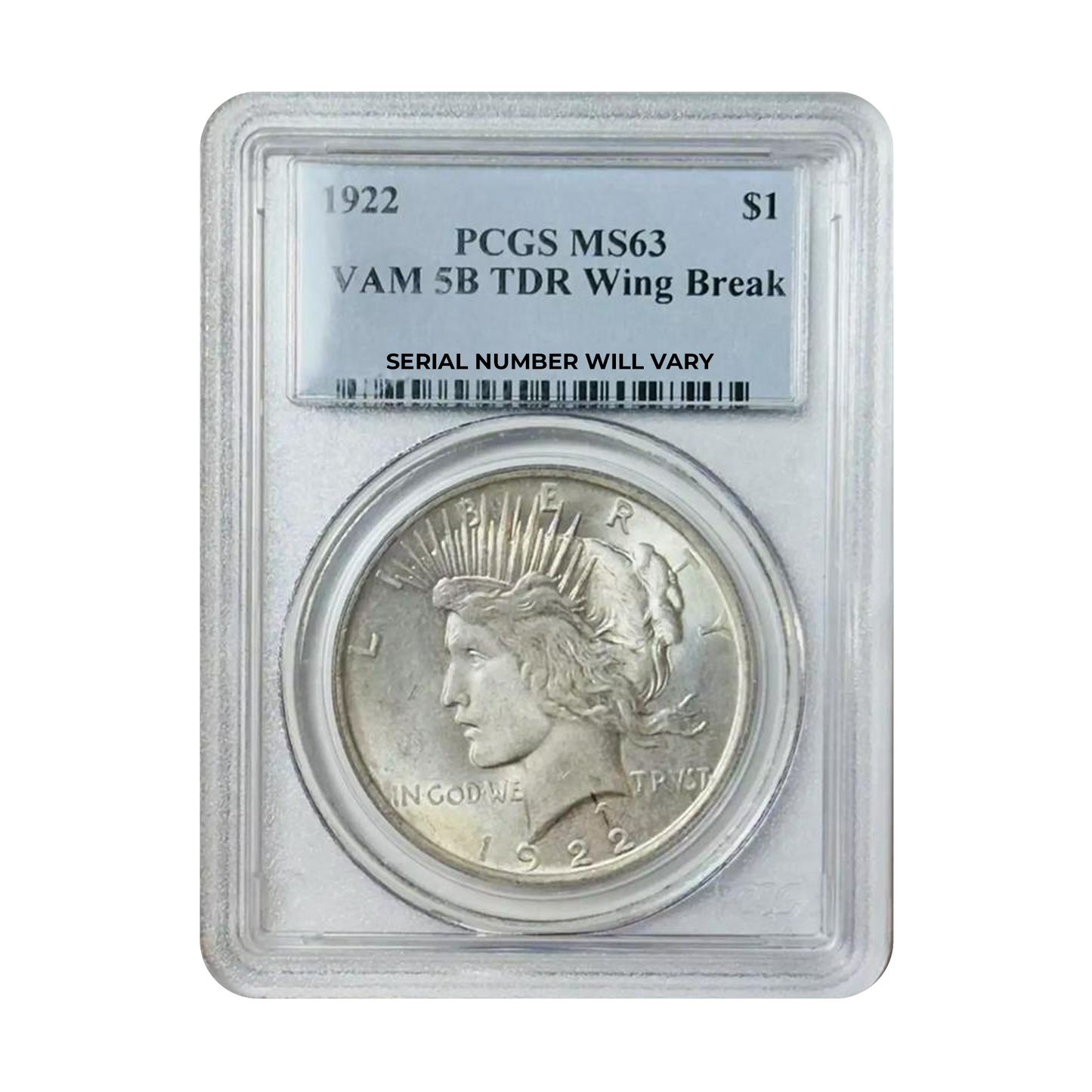 1922 Peace Silver Dollar - VAM 5B TDR Wing Break -  PCGS MS63 - CoinsTV