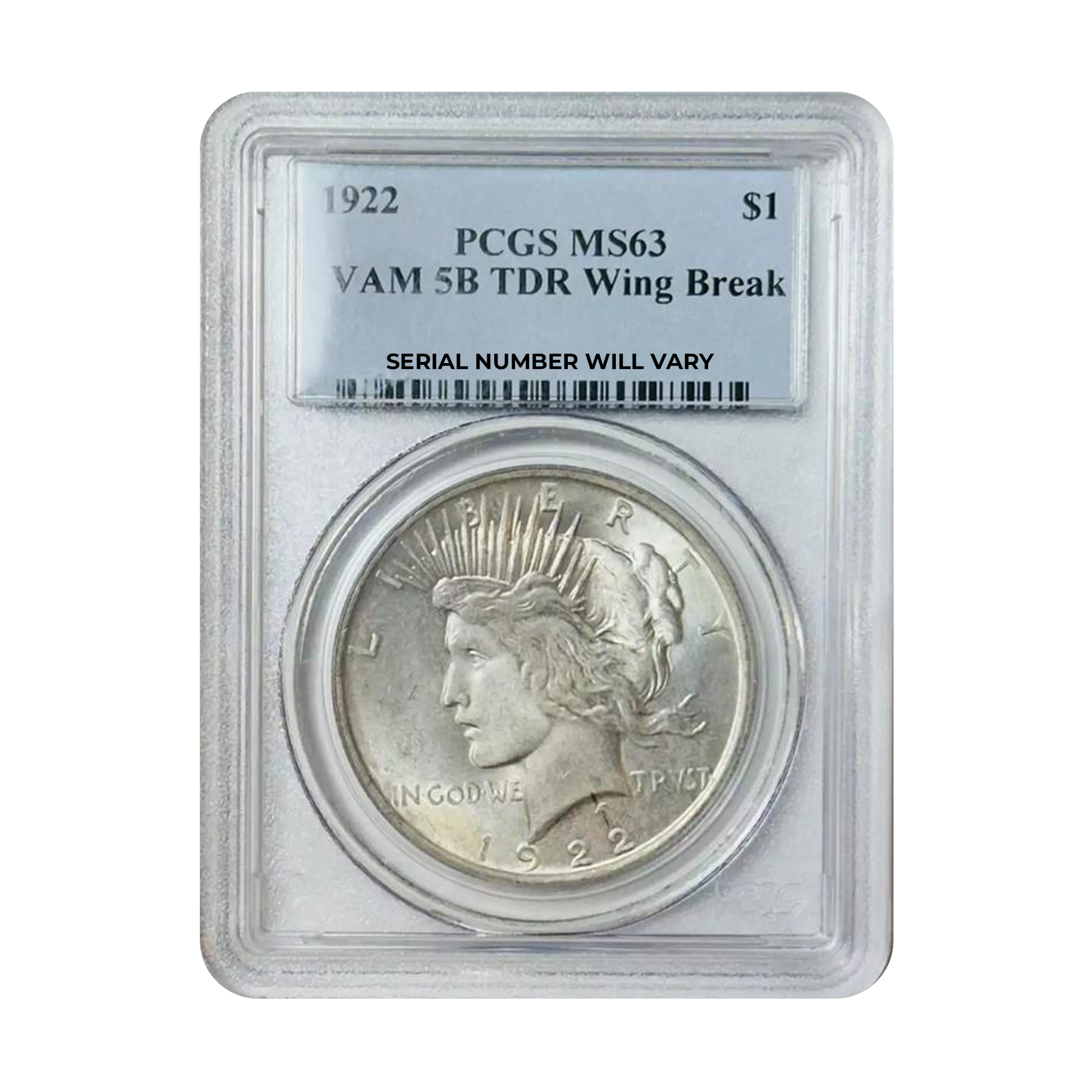 1922 Peace Silver Dollar - VAM 5B TDR Wing Break -  PCGS MS63 - CoinsTV