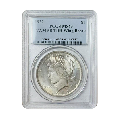 1922 Peace Silver Dollar - VAM 5B TDR Wing Break -  PCGS MS63 - CoinsTV