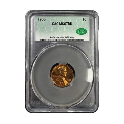 1966 Lincoln Cent - CAC MS67 RD - CoinsTV