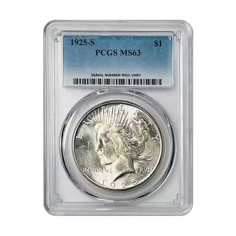 1925-S Peace Silver Dollar - PCGS MS63 - CoinsTV