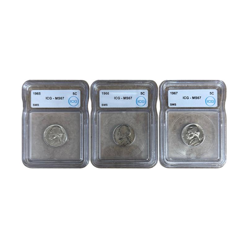 1965-67 Jefferson Nickels - Special Mint Set - ICG MS67 3 pc. Set
