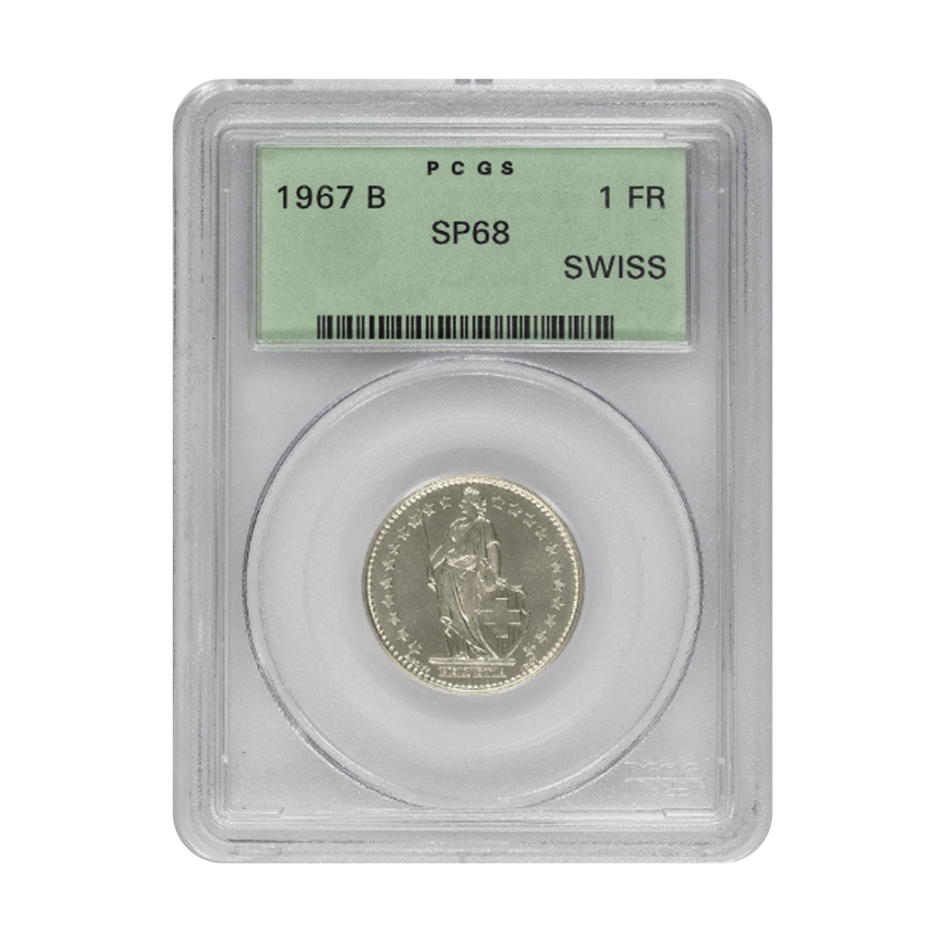 1967 B Franc Swiss - 1 Franc - PCGS SP68 Old Green Holder - CoinsTV
