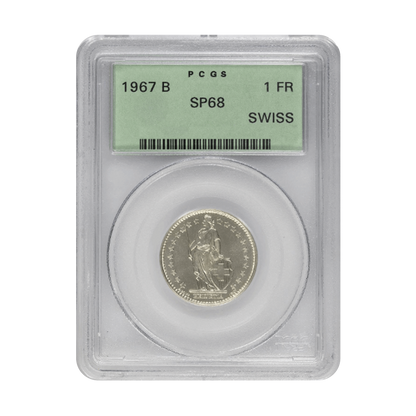 1967 B Franc Swiss - 1 Franc - PCGS SP68 Old Green Holder - CoinsTV