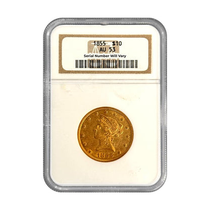 1855 $10 Gold Liberty Head - NGC AU53 - CoinsTV
