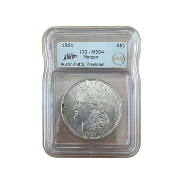 1921 Morgan Silver Dollar Philadelphia - Austin Hutto Signature - ICG MS64