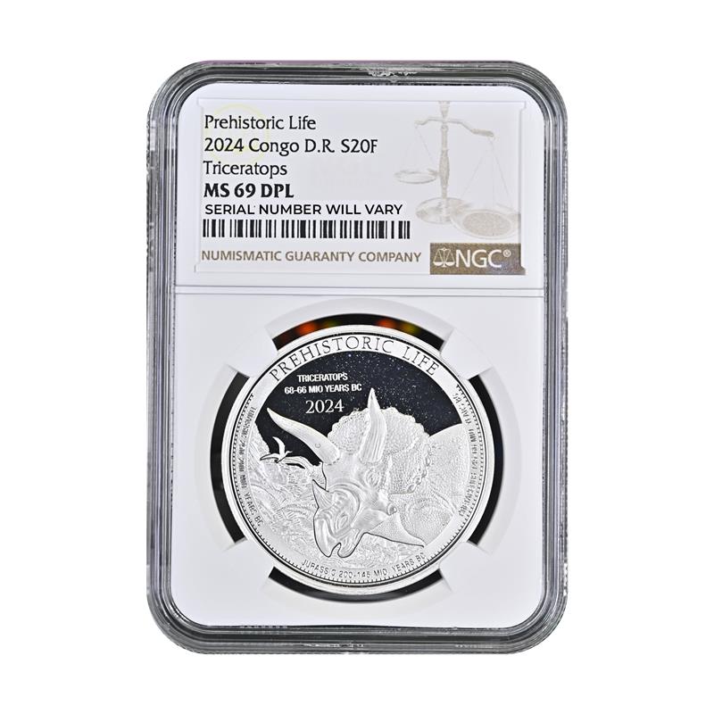2024 Congo Prehistoric Life Triceratops D.R. 20F - NGC MS69 DPL