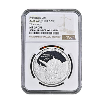 2024 Congo Prehistoric Life Triceratops D.R. 20F - NGC MS69 DPL