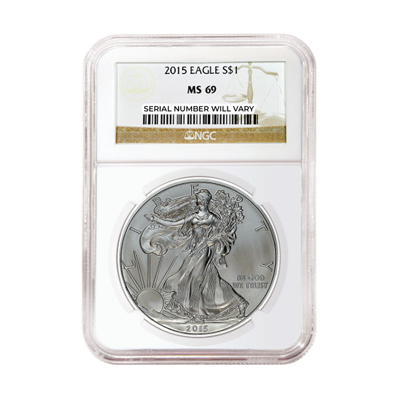2015 Silver Eagle - Brown Label - NGC MS69 - CoinsTV