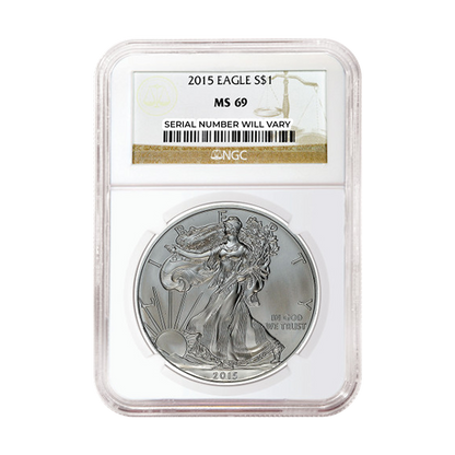 2015 Silver Eagle - Brown Label - NGC MS69 - CoinsTV