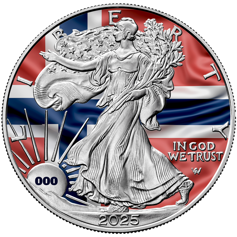 2025 Flags of the World Silver Eagle - Norway -  First Edition - CoinsTV