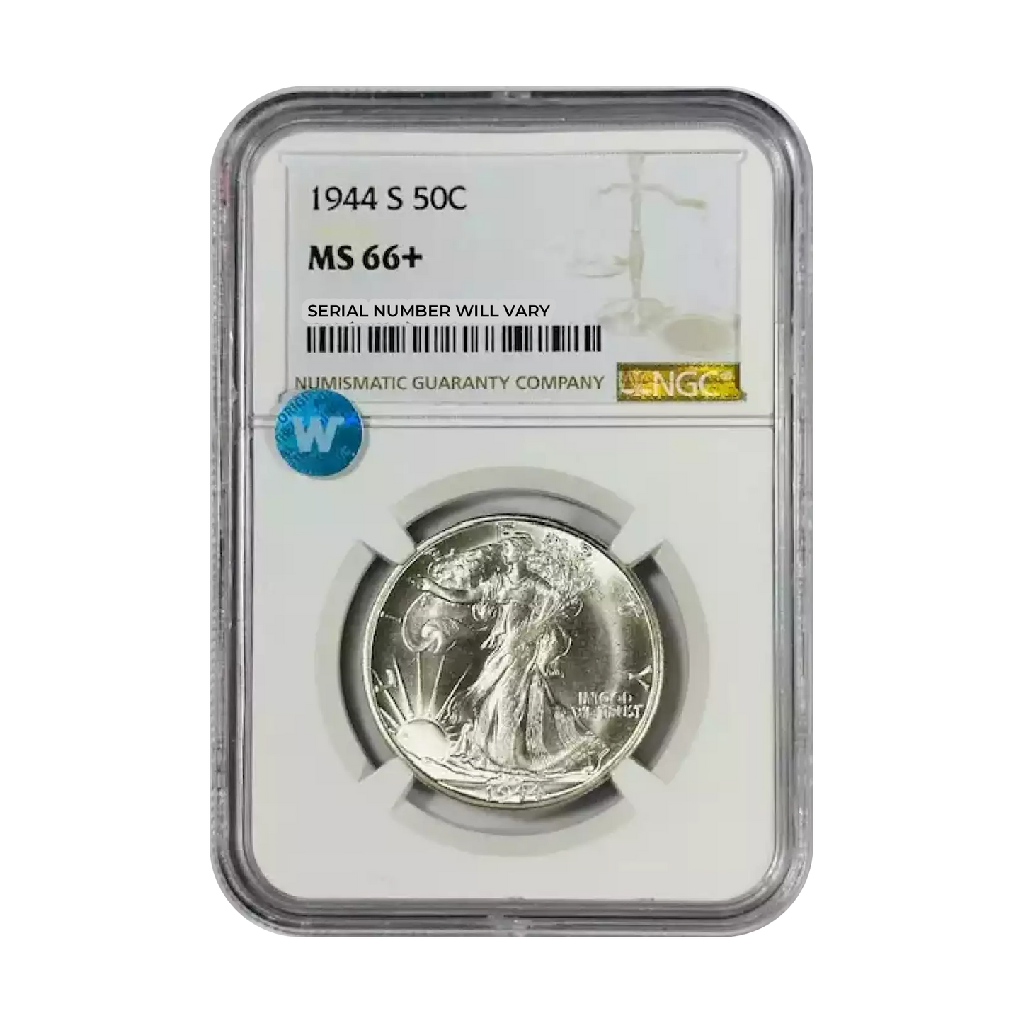 1944 S Walking Liberty Silver Half Dollar - NGC MS66+ Sight White - CoinsTV