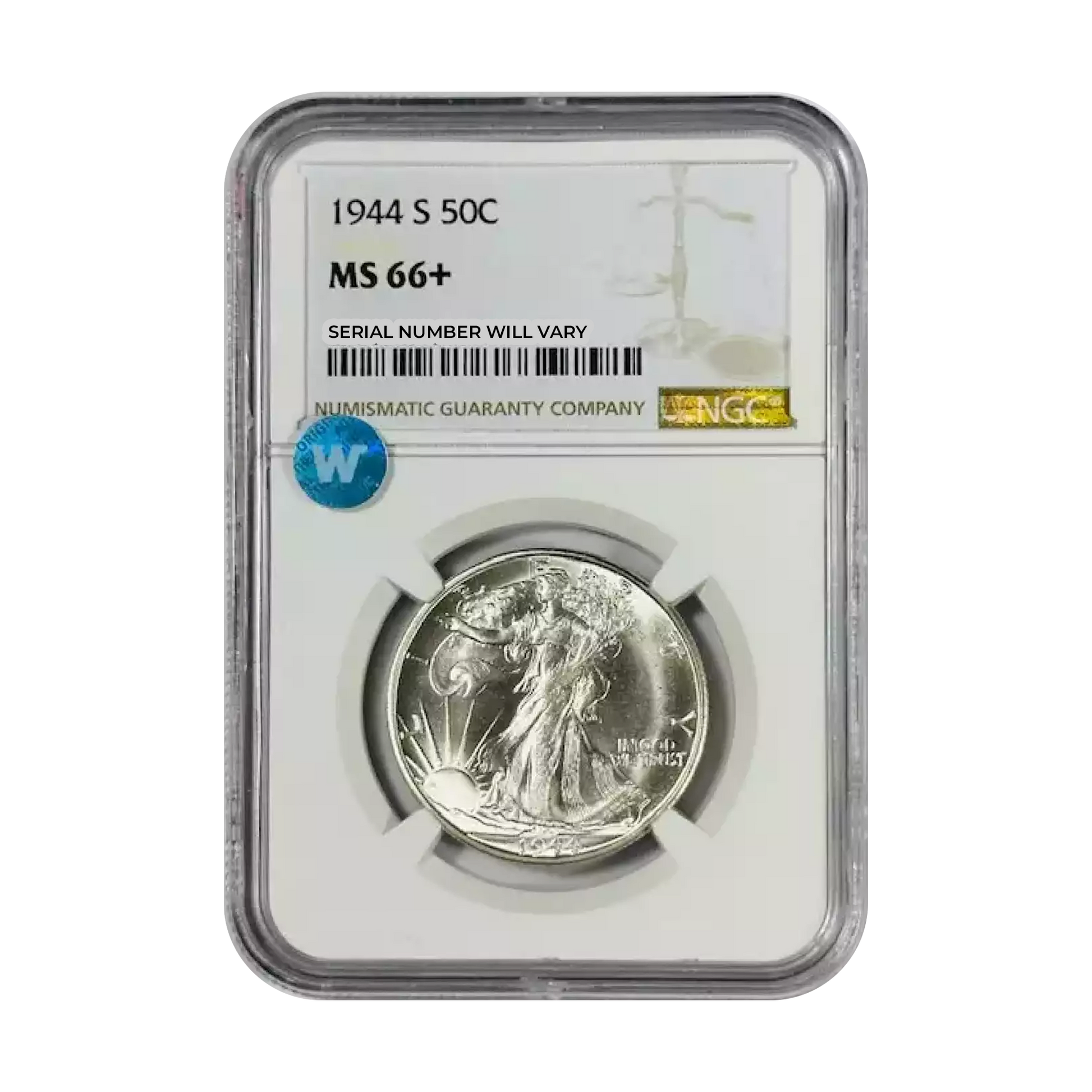 1944 S Walking Liberty Silver Half Dollar - NGC MS66+ Sight White - CoinsTV