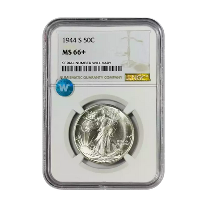 1944 S Walking Liberty Silver Half Dollar - NGC MS66+ Sight White - CoinsTV