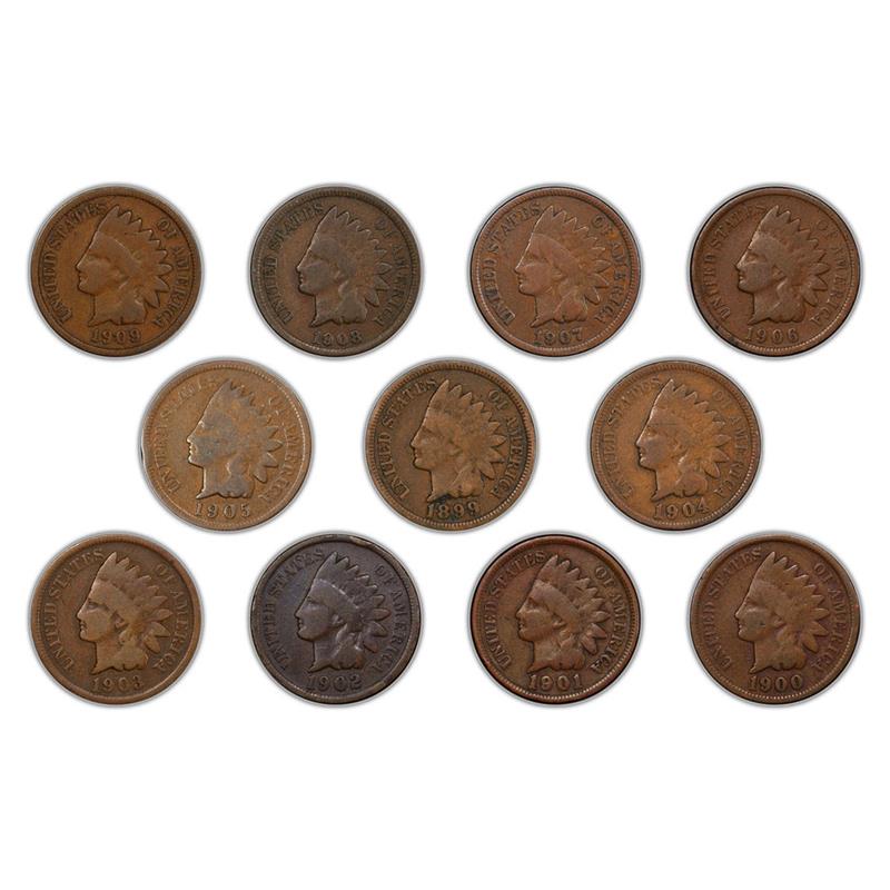 1899-1909 Indian Head Cent 11pc Collection - The Final Decade - CoinsTV