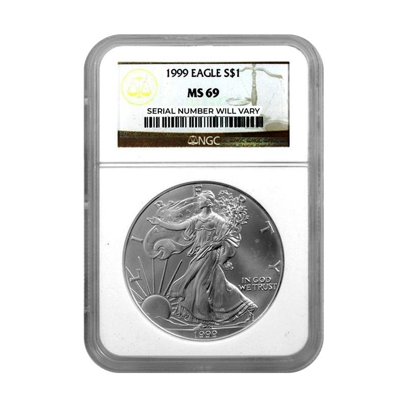 1999 Silver Eagle - Brown Label - NGC MS69 - CoinsTV