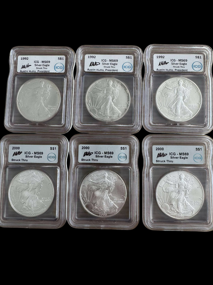 Silver Eagle Struck Thru Error Grab Bag – ICG MS69 Austin Hutto Signature - CoinsTV