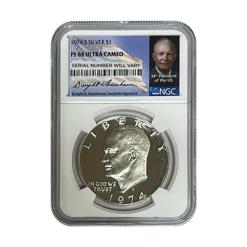 1974 S Eisenhower Silver Dollar San Francisco - NGC PF69 UCAM Eisenhower Signature Label - CoinsTV