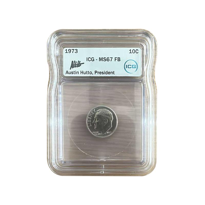 1973 Roosevelt Dime - Austin Hutto Signature - ICG MS67 Full Bands - CoinsTV