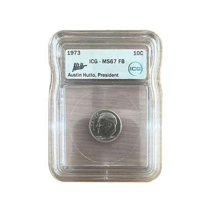 1973 Roosevelt Dime - Austin Hutto Signature - ICG MS67 Full Bands - CoinsTV