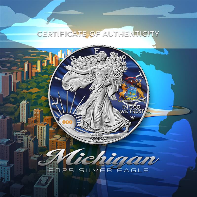 2025 State Flags Silver Eagle - Michigan Limited Edition - CoinsTV