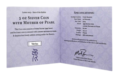 2023 Cook Islands Mother of Pearl Year of the Rabbit  5 oz Silver - CoinsTV