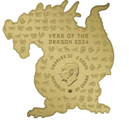 2024 Ghana Lunar Dragon Gold Plated 17g CN - CoinsTV