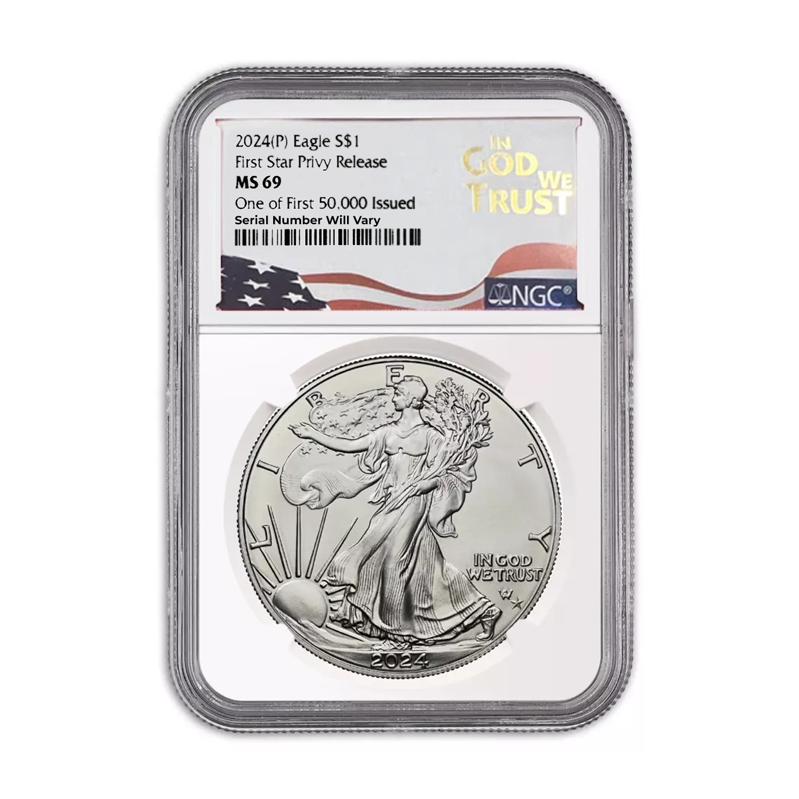2024 (P) Silver Eagle NGC MS69 - First Star Privy - In God We Trust Label - CoinsTV