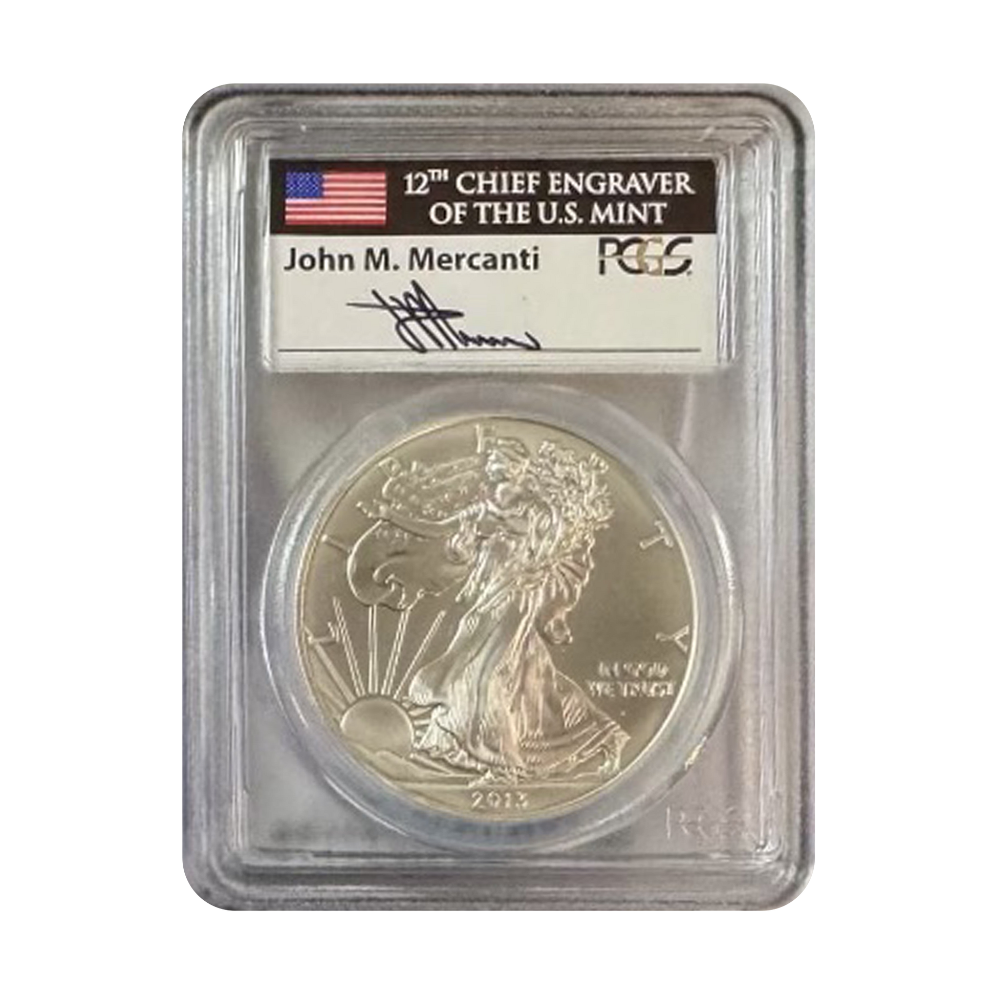 2013 Silver Eagle - Mercanti Signature Label - PCGS MS69 First Strike - CoinsTV