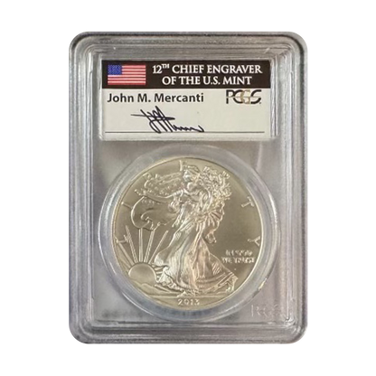2013 Silver Eagle - Mercanti Signature Label - PCGS MS69 First Strike - CoinsTV
