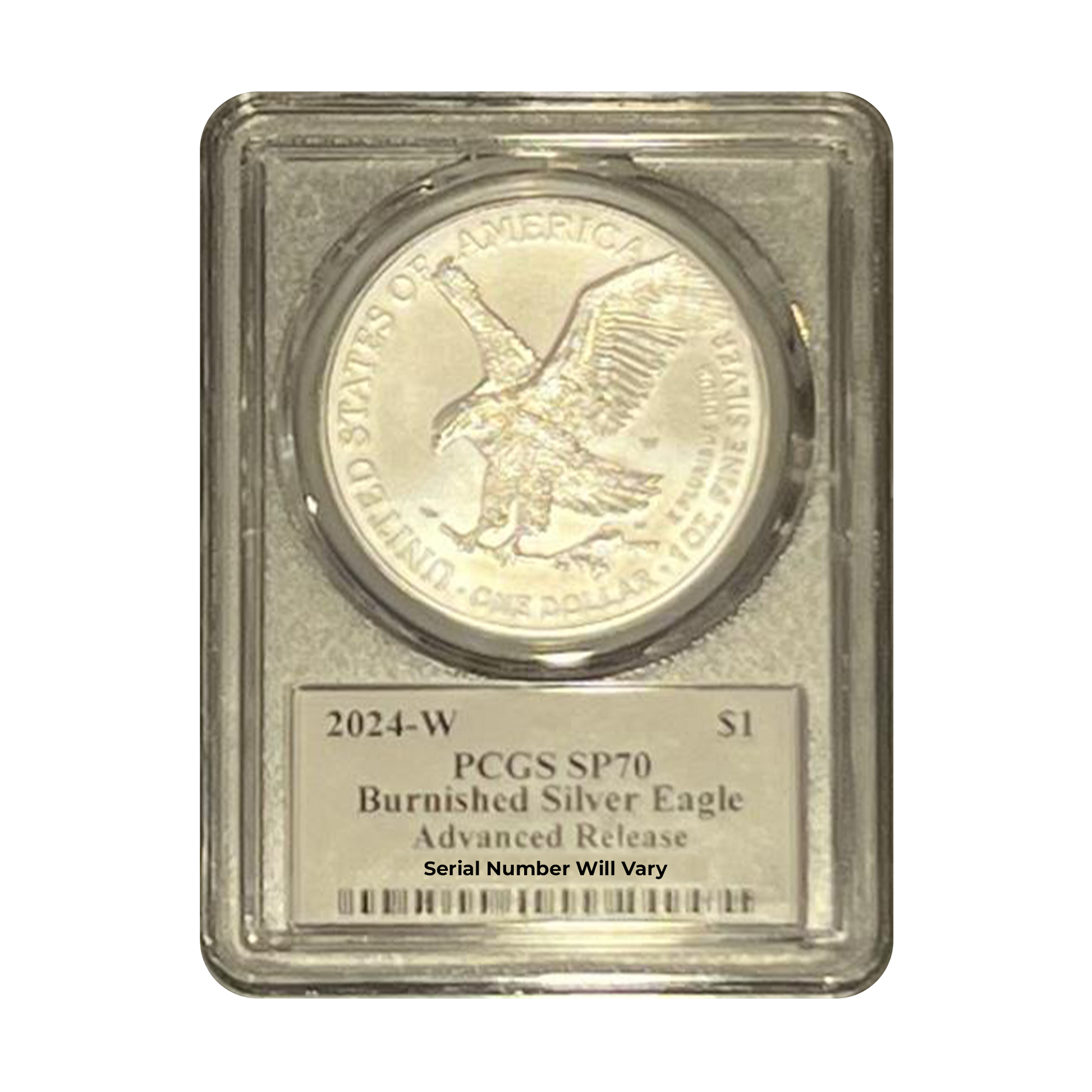 2024-W Burnished Silver Eagle - Advance Release & Cleveland Signature - PCGS SP70 - CoinsTV