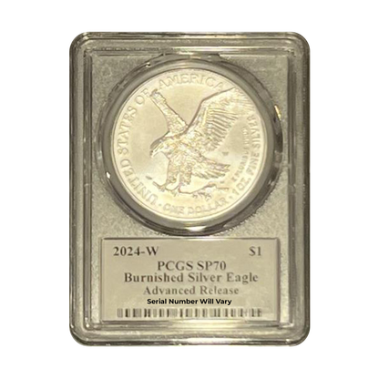 2024-W Burnished Silver Eagle - Advance Release & Cleveland Signature - PCGS SP70 - CoinsTV