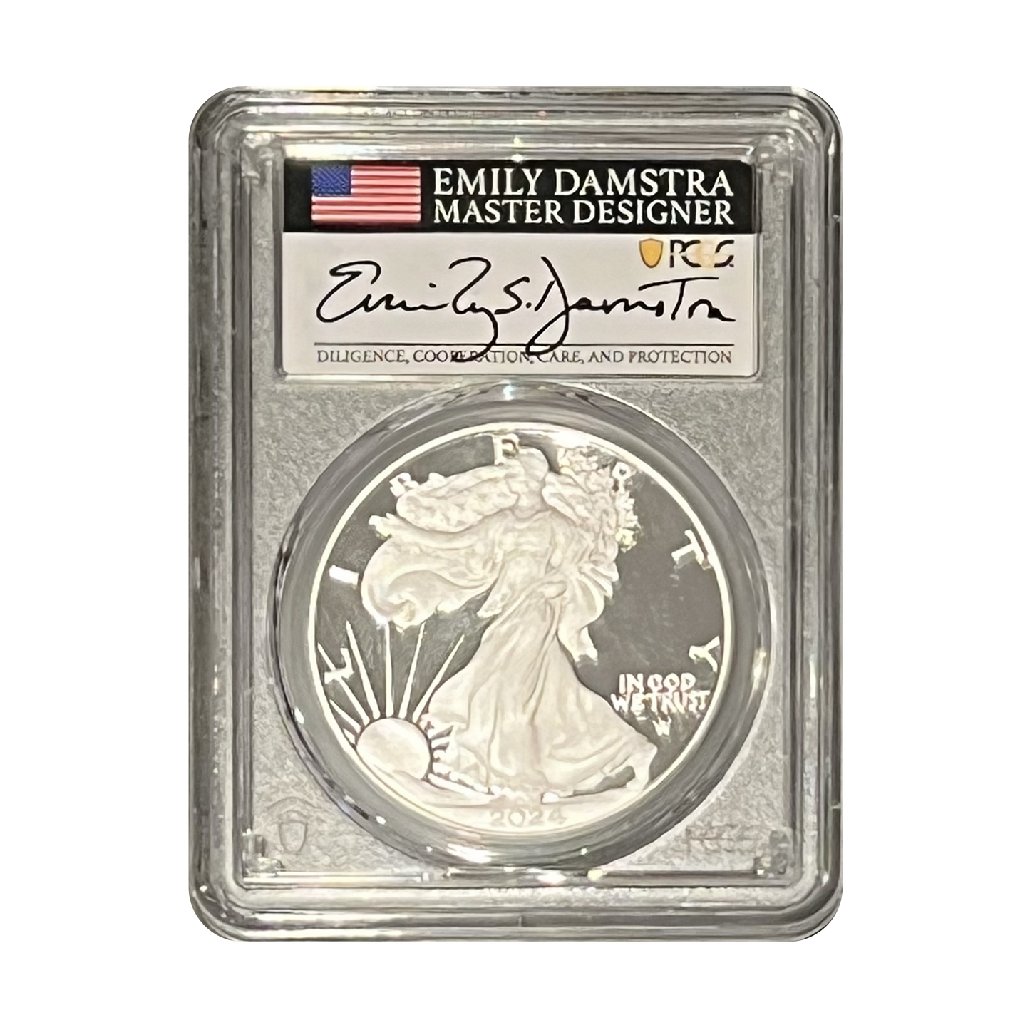 2024-S Silver Eagle - Emily Damstra Signature Label - PCGS PR70 FDI - CoinsTV