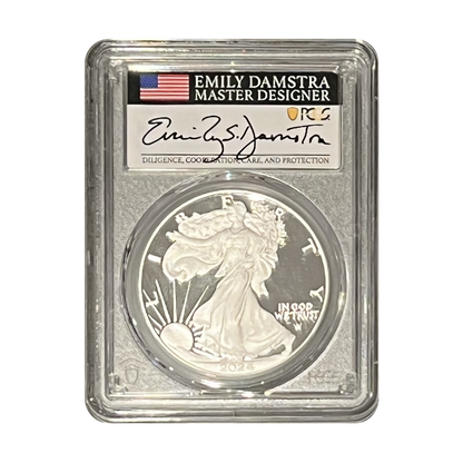 2024-S Silver Eagle - Emily Damstra Signature Label - PCGS PR70 FDI - CoinsTV