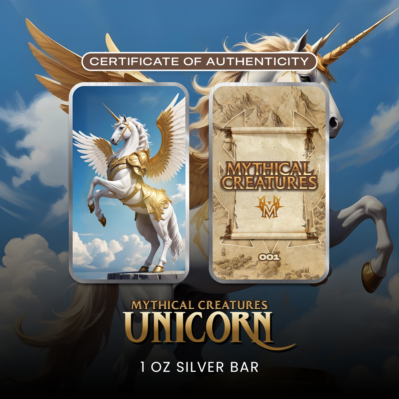 Chromatics Mythical Creatures Unicorn 1 oz Silver Bar - CoinsTV