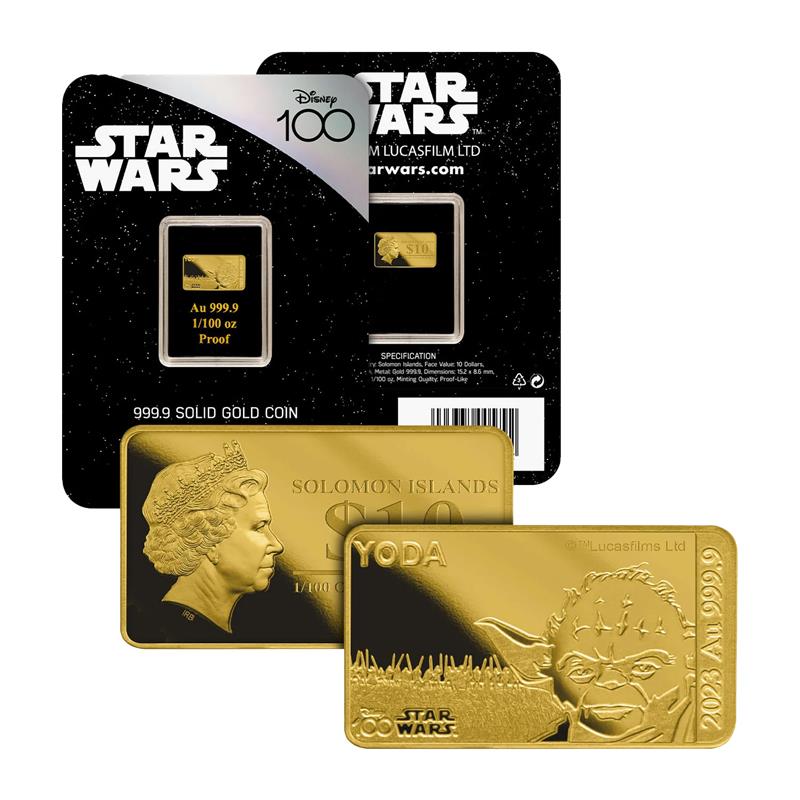 2023 Star Wars Yoda Au .9999 1/100oz Gold Proof-like Bar - CoinsTV
