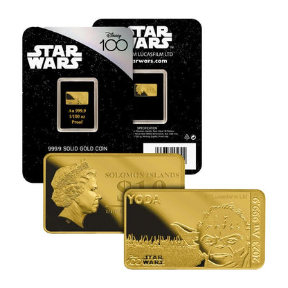2023 Star Wars Yoda Au .9999 1/100oz Gold Proof-like Bar - CoinsTV