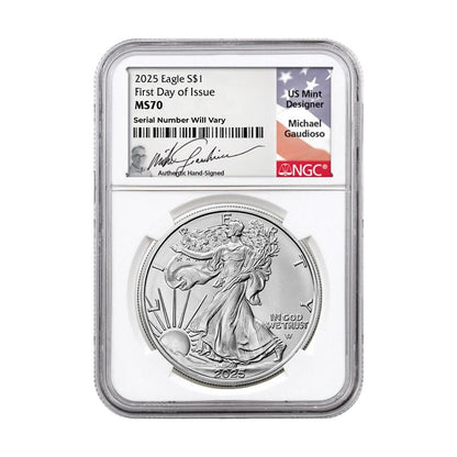 2025 Silver Eagle – Michael Gaudioso Signature Label – NGC MS70 FDI - CoinsTV