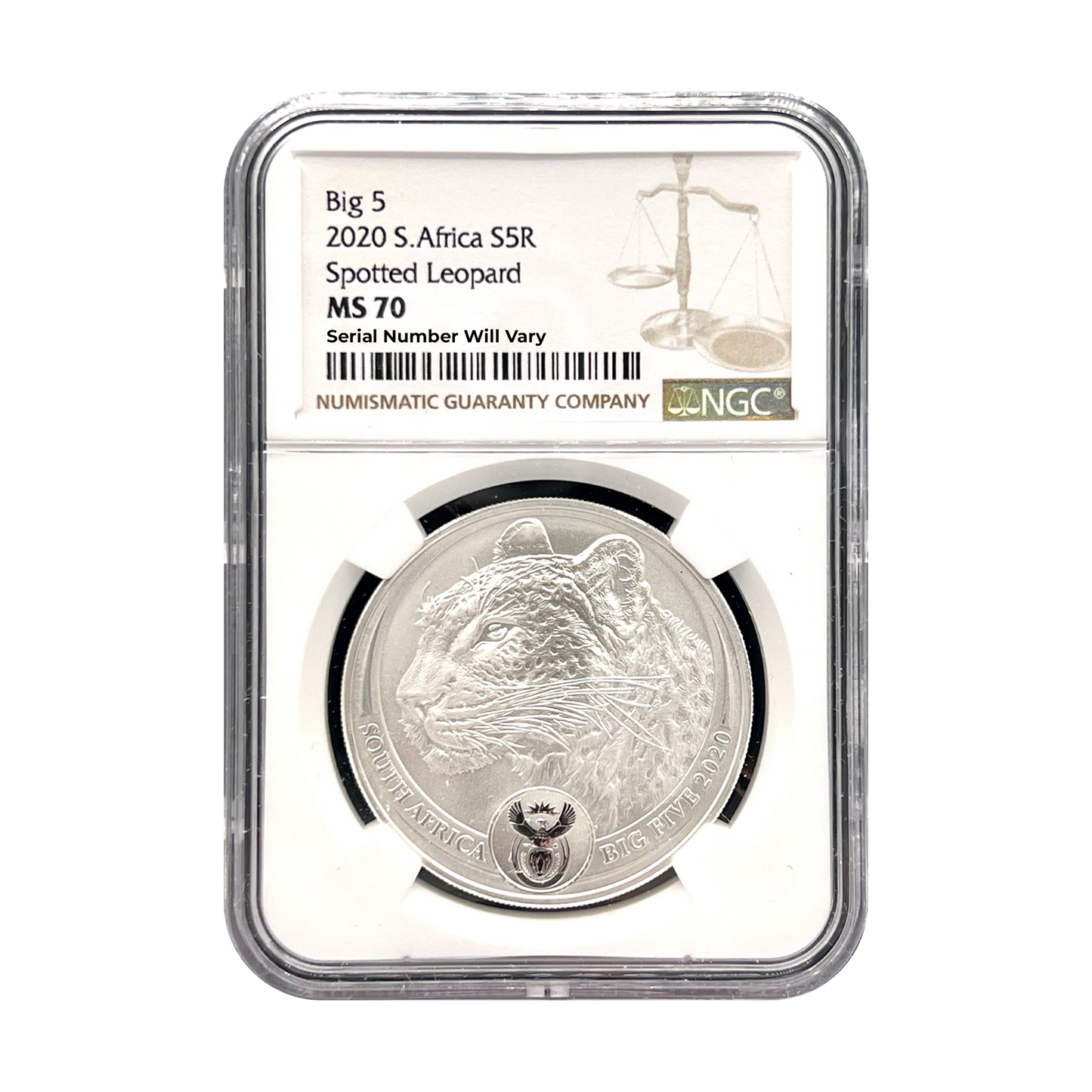 2020 South Africa 5 Rand Big 5 Leopard 1 oz Silver Coin - NGC MS 70 - CoinsTV
