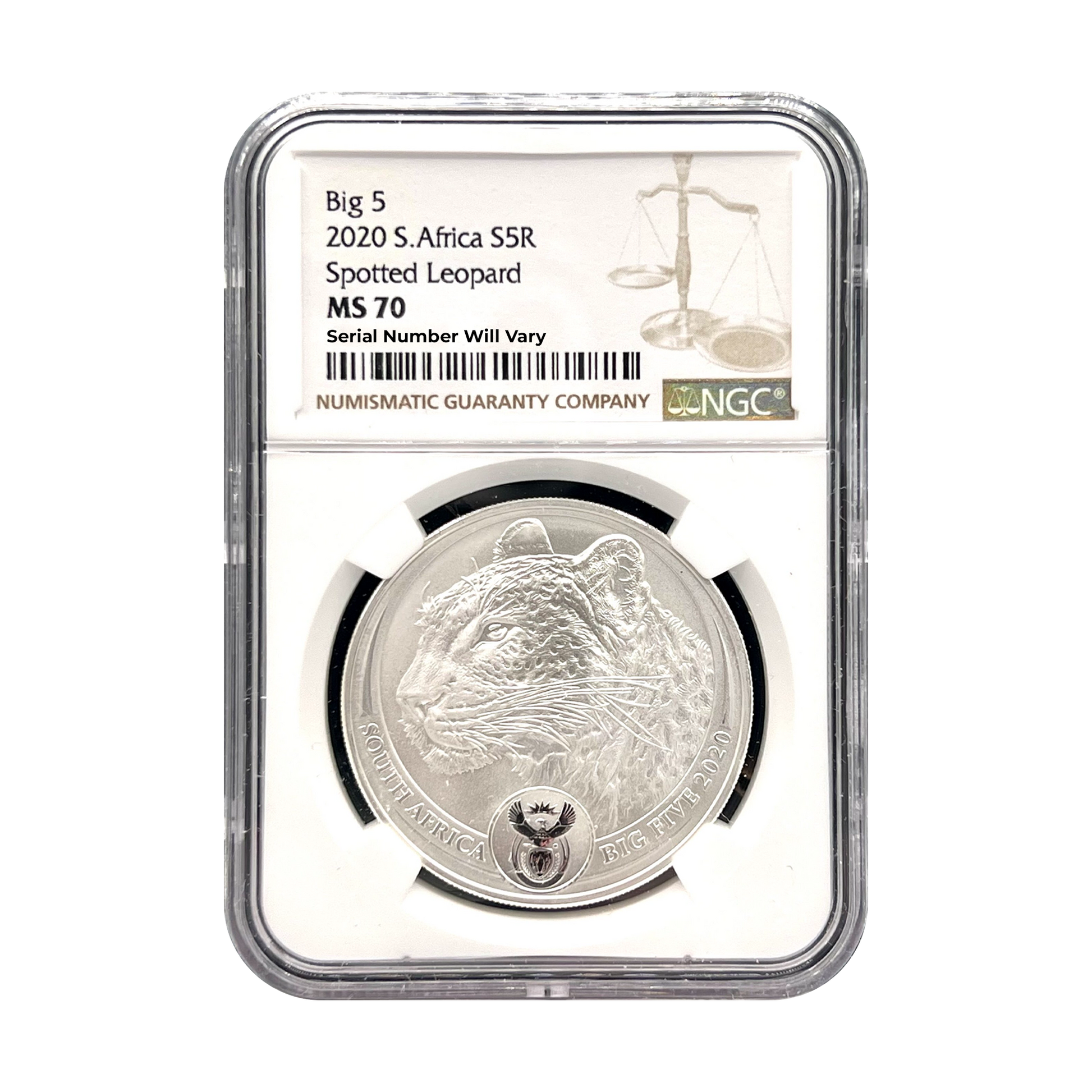 2020 South Africa 5 Rand Big 5 Leopard 1 oz Silver Coin - NGC MS 70 - CoinsTV